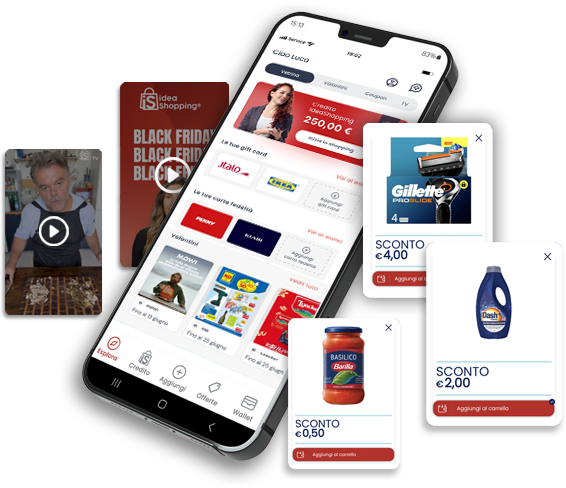 Con ideaShopping App gestisci crediti, gift card, coupon e offerte esclusive in modo semplice, veloce e conveniente.