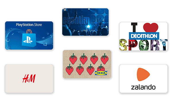 Eine Auswahl verschiedener Geschenkkarten für Mitarbeiter, angeboten von giftcardstore.eu